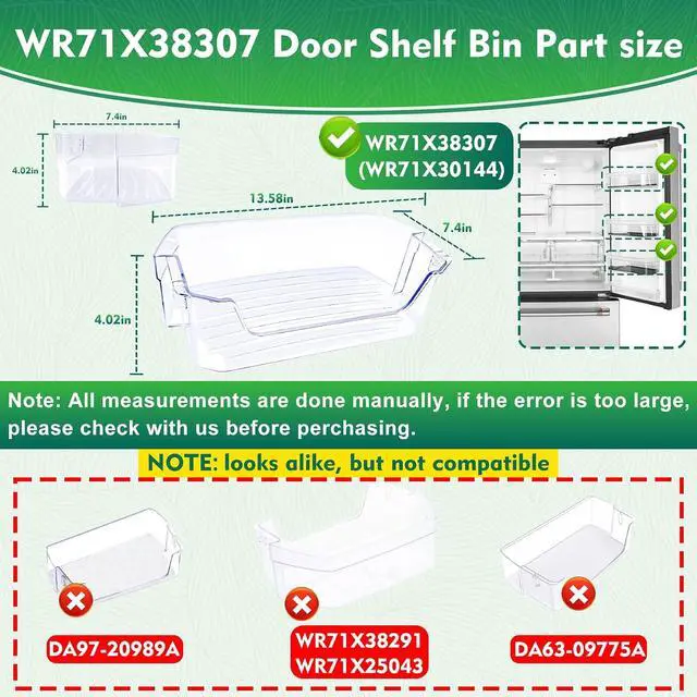 Alt view image 2 of 7 - WR71X38307, WR71X30144 Door Shelf Bin Compatible with ge refrigerators (some models): GFE26JYMNFFS, GNE27JYMNFFS, GNE27JYMWFFS etc, Door Shelf Replacement: 4975750, AP7186356, EAP16729788, PS16729788