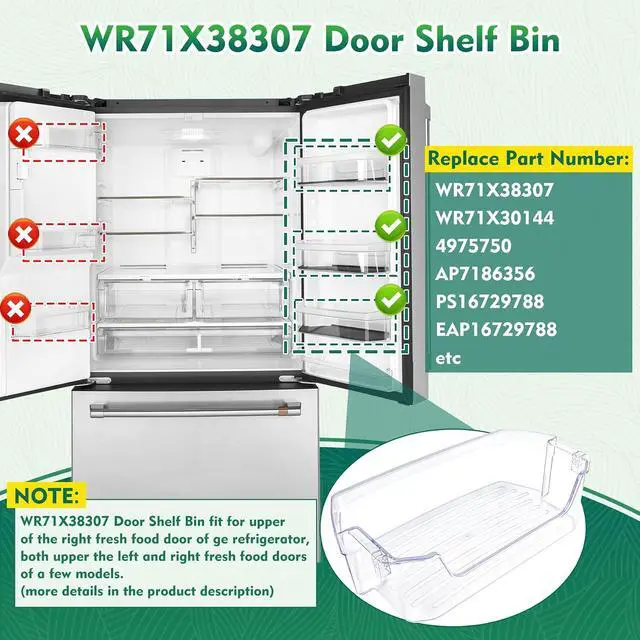 Alt view image 4 of 7 - WR71X38307, WR71X30144 Door Shelf Bin Compatible with ge refrigerators (some models): GFE26JYMNFFS, GNE27JYMNFFS, GNE27JYMWFFS etc, Door Shelf Replacement: 4975750, AP7186356, EAP16729788, PS16729788