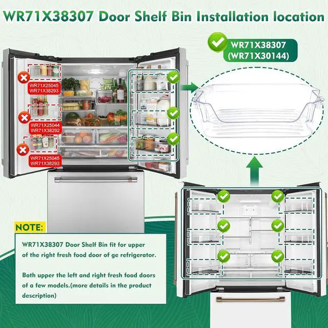 Alt view image 3 of 7 - WR71X38307, WR71X30144 Door Shelf Bin Compatible with ge refrigerators (some models): GFE26JYMNFFS, GNE27JYMNFFS, GNE27JYMWFFS etc, Door Shelf Replacement: 4975750, AP7186356, EAP16729788, PS16729788