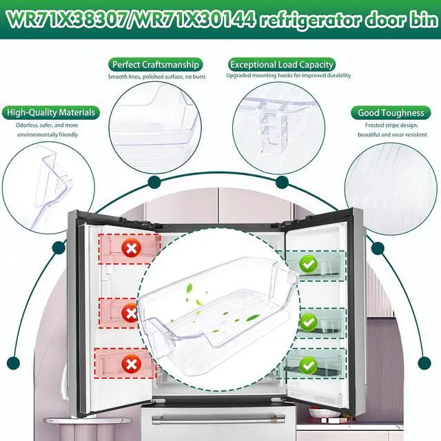 Alt view image 6 of 7 - WR71X38307, WR71X30144 Door Shelf Bin Compatible with ge refrigerators (some models): GFE26JYMNFFS, GNE27JYMNFFS, GNE27JYMWFFS etc, Door Shelf Replacement: 4975750, AP7186356, EAP16729788, PS16729788