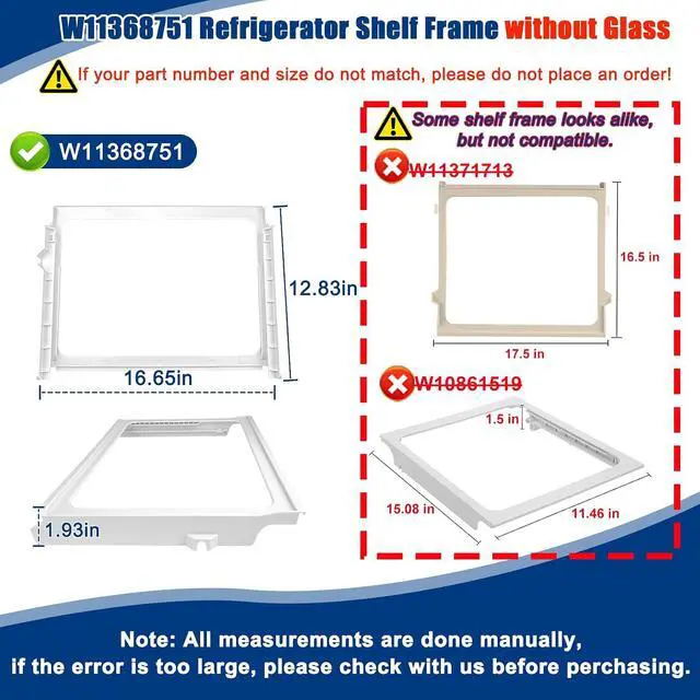 Alt view image 2 of 7 - W11368751, W10905531 Refrigerator Shelf Frame(no glass) Compatible with whirlpool, kenmore, amana, maytag and ikea (some models), Crisper Drawer Cover Frame Replacement: W10904001, AP6888387, 4929301