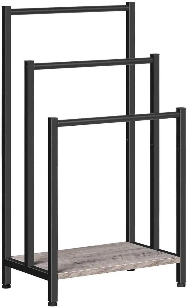 Main image of Free Standing Towel Rack, 3 Tier Blanket Rack, Blanket Holder for Bathroom, 16.9" L x 11" W x 31.9" H, Industrial Metal Drying and Display Rack with Shelf, Greige and Black BG03LB01