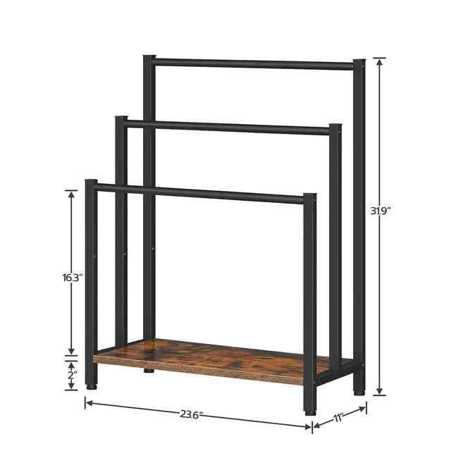 Alt view image 7 of 7 - Free Standing Towel Rack, 3 Tier Blanket Rack, Blanket Holder for Bathroom, 23.6" L x 11" W x 31.9" H, Industrial Metal Drying and Display Rack with Shelf, Rustic Brown and Black BF06LB01