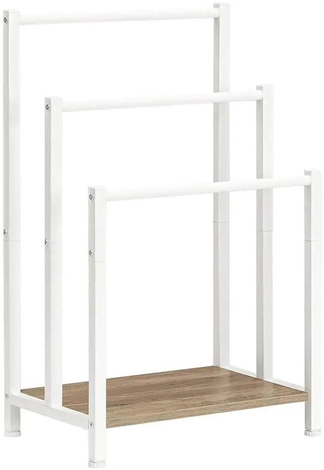 Main image of Free Standing Towel Rack, 3 Tier Blanket Rack, Blanket Holder for Bathroom, 16.9" L x 11" W x 31.9" H, Industrial Metal Drying and Display Rack with Shelf, White and Grey WG03LB01