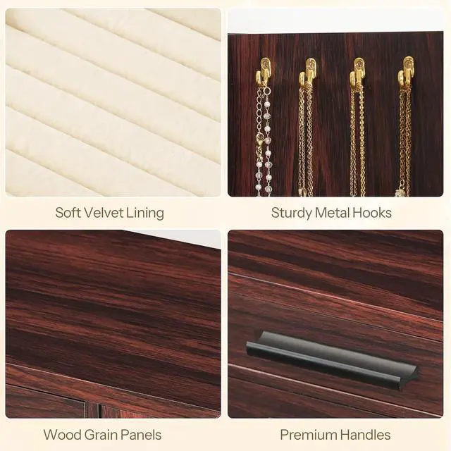 Alt view image 7 of 7 - Jewelry Box for Women, Wooden Jewelry Organizer with Transparent Window, 4-Layer Jewelry Organizer Box, Jewelry Holder Organizer for Earrings, Necklaces, Rings, Dark Walnut and Black BRT09JB04