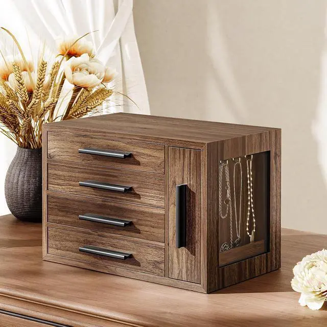 Alt view image 3 of 7 - Wooden Jewelry Box and Jewelry Box with Mirror Bundle, Capacious Storage Space, Modern Style, Gift for Loved Ones BH09JB04-WT06JB04G1