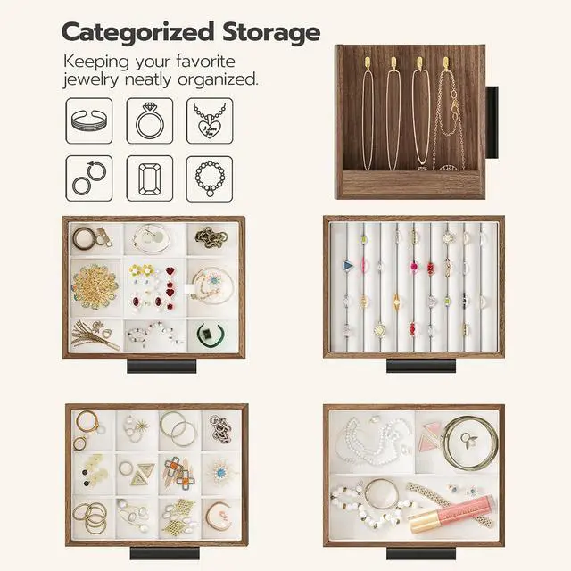 Alt view image 4 of 7 - Jewelry Box for Women and Jewelry Organizer Bundle, Wooden Jewelry Box, Jewelry Case with Side Transparent Window, for Earring, Necklace, Bracelet, Ring BH09JB04-BH12JB04