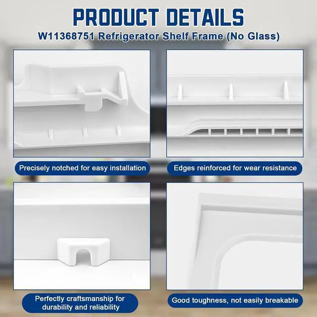 Alt view image 7 of 7 - W11368751, W10905531 Refrigerator Shelf Frame(no glass) Compatible with whirlpool, kenmore, amana, maytag and ikea (some models), Crisper Drawer Cover Frame Replacement: W10904001, AP6888387, 4929301