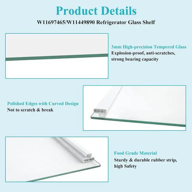 Alt view image 5 of 7 - W11697465, W11351248 Glass Crisper Cover Compatible with for whirlpool, maytag, ikea Refrigerator(some models, not all), Glass Shelf for Crisper Pan Cover W11449890, W11205398, W11162439 etc.