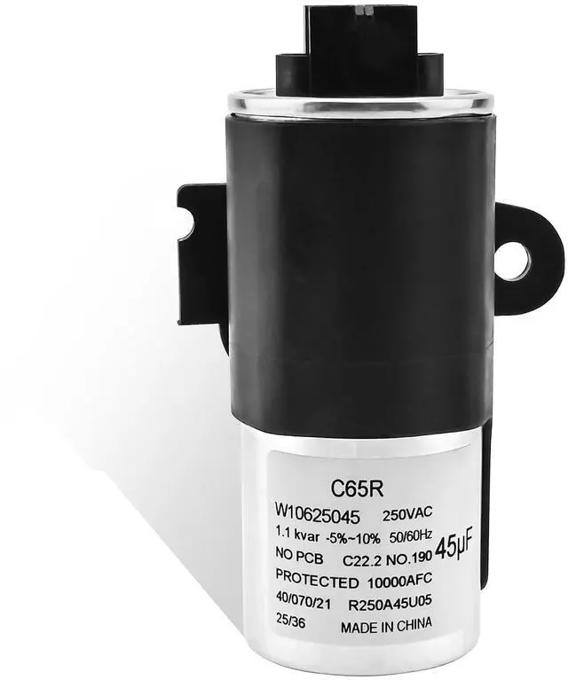 Main image of W11158830 W10625045 Washer Capacitor 45F Compatible with Whirlpool Amana maytag Roper WTW4815EW0 WTW4800BQ0 WTW4816FW1 etc washers (Some Models), Replace Number: W10390451 W10866249 WPW10625045 etc