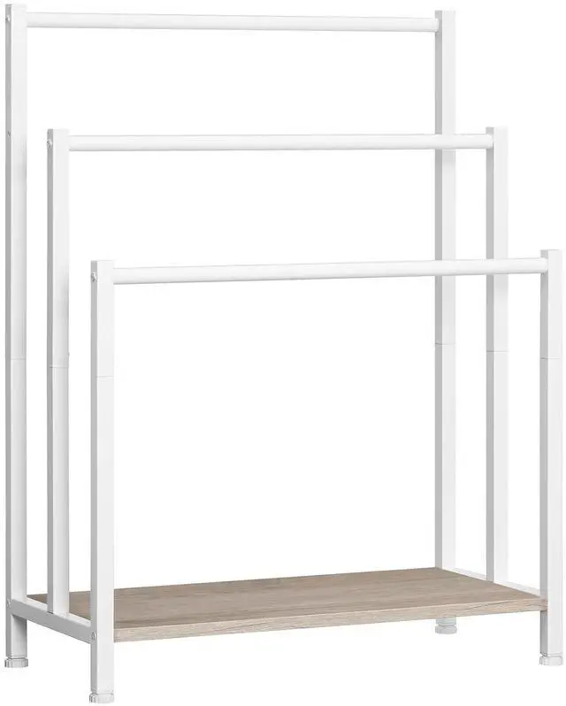 Main image of Free Standing Towel Rack, 3 Tier Blanket Rack, Blanket Holder for Bathroom, 23.6" L x 11" W x 31.9" H, Industrial Metal Drying and Display Rack with Shelf, White and Grey WG06LB01