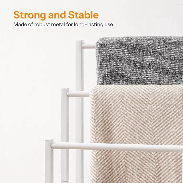 Alt view image 7 of 7 - Free Standing Towel Rack, 3 Tier Blanket Rack, Blanket Holder for Bathroom, 16.9" L x 11" W x 31.9" H, Industrial Metal Drying and Display Rack with Shelf, White and Grey WG03LB01