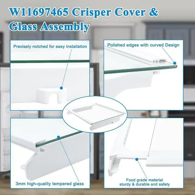 Alt view image 5 of 7 - W11368751, W11697465 Refrigerator Crisper Drawer Cover Assembly (Frame+Glass) Compatible with for whirlpool, maytag, ikea, replaces W10905531, W10904001 Shelf Frame and W11449890 Glass Shelf