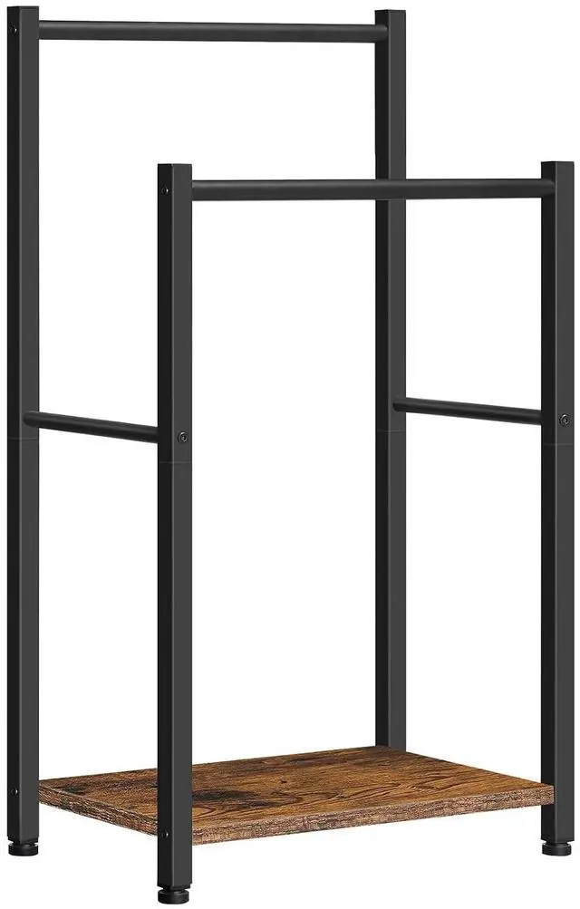 Main image of Free Standing Towel Rack for Bathroom, 2 Tier Blanket Rack, 16.5" L x 9.4" W x 31.5" H, Blanket Holder, Drying and Display Rack with Shelf, Rustic Brown and Black BF02LB01