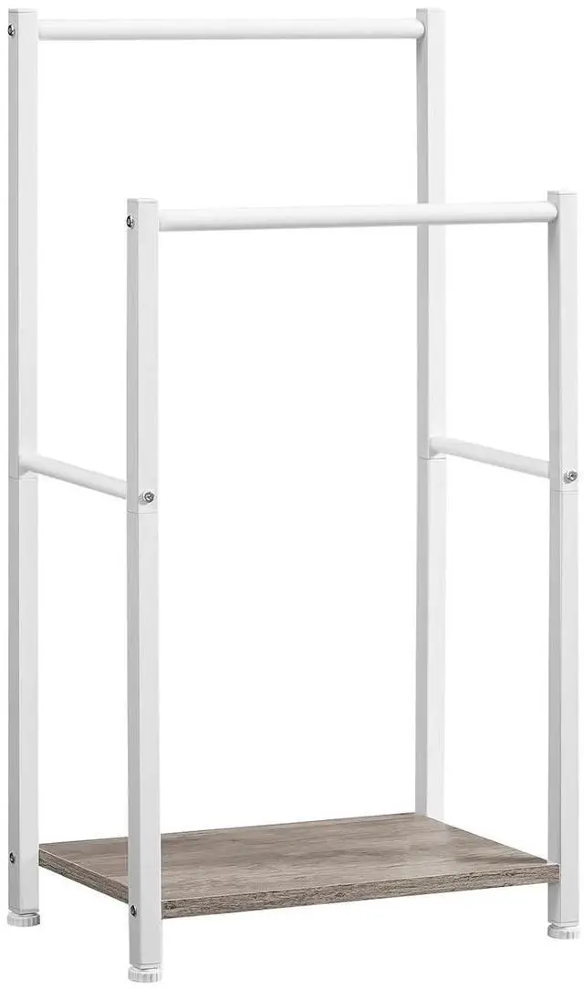Main image of Free Standing Towel Rack for Bathroom, 2 Tier Blanket Rack, 16.5" L x 9.4" W x 31.5" H, Blanket Holder, Drying and Display Rack with Shelf, White and Grey WG02LB01