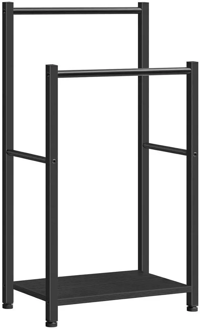 Main image of Free Standing Towel Rack for Bathroom, 16.5" L x 9.4" W x 31.5" H, 2 Tier Blanket Rack, Blanket Holder, Drying and Display Rack with Shelf, Black BB02LB01