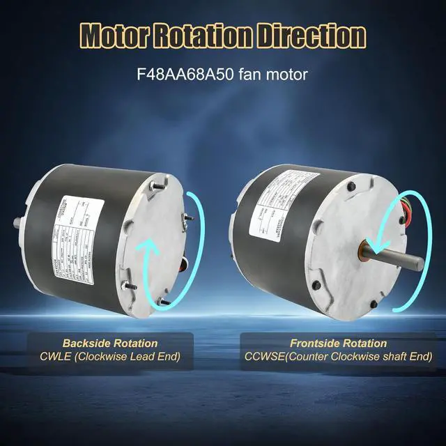 Alt view image 6 of 7 - F48AA68A50 Condenser Fan Motor Replacement for York, Coleman, Luxaire, Genteq, A.O. Smith THGF36S41S3A THGF60S41S3A F48M27A50 etc, 1/4 HP, 850 RPM, 208-230 Volt, 1-Year Warranty