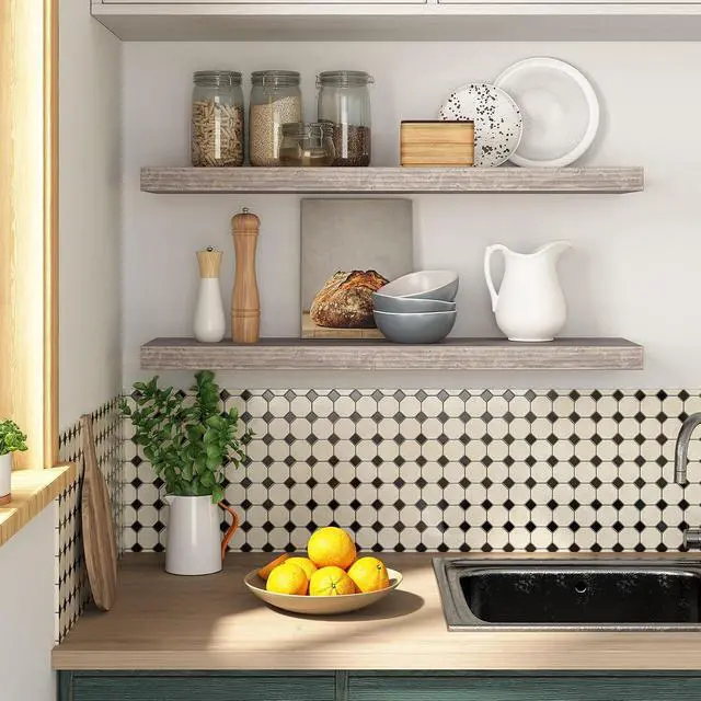 Alt view image 4 of 7 - Floating Shelves for Wall, Wall Mounted Shelf Set of 2, 31.5" Hanging Shelf with Invisible Brackets, for Wall Decor Storage in Bathroom Bedroom Kitchen Living Room Office, Greige BG80BJP201
