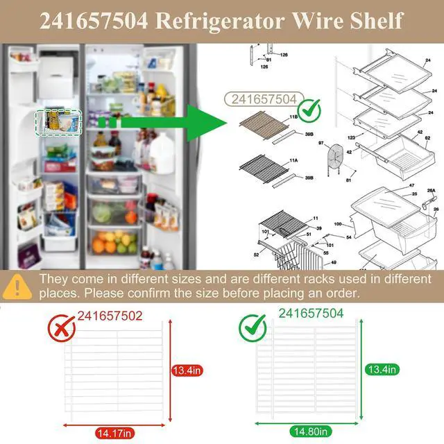 Alt view image 2 of 7 - Upgraded 241657504 Refrigerator Wire Shelf Replacment 240338704 Upper Freezer Shelf, Compatible with Frigidaire Refrigerator BFHS2611LM0, Kenmore Refrigerator 25351622100, Crosley, Gibson, etc