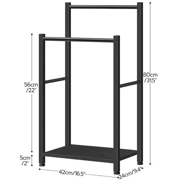 Alt view image 6 of 7 - Free Standing Towel Rack for Bathroom, 16.5" L x 9.4" W x 31.5" H, 2 Tier Blanket Rack, Blanket Holder, Drying and Display Rack with Shelf, Black BB02LB01