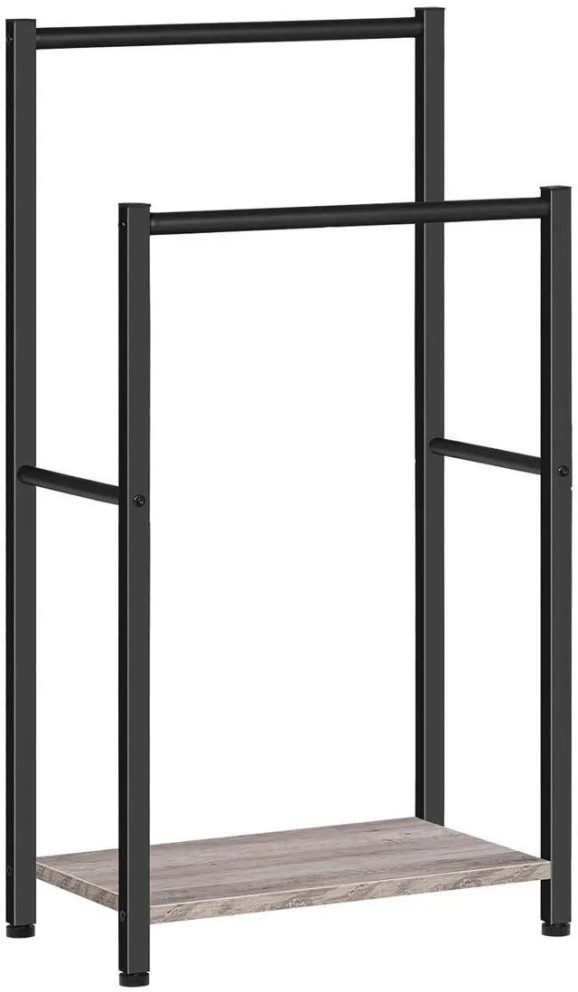 Main image of Freestanding Towel Rack, 2 Tier Blanket Ladder Holder for Bathroom, 16.5" L x 9.4" W x 31.5" H, Blanket Rack, Industrial Drying and Display Rack with Shelf, Metal, Greige and Black BG02LB01