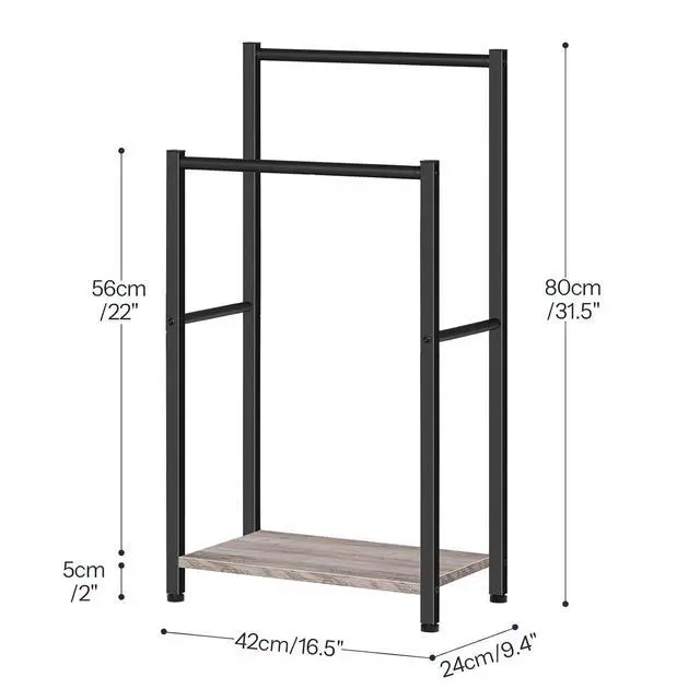 Alt view image 5 of 7 - Freestanding Towel Rack, 2 Tier Blanket Ladder Holder for Bathroom, 16.5" L x 9.4" W x 31.5" H, Blanket Rack, Industrial Drying and Display Rack with Shelf, Metal, Greige and Black BG02LB01