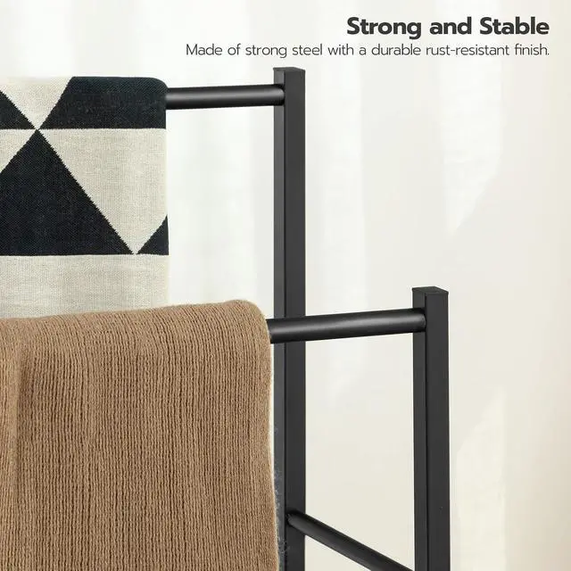 Alt view image 7 of 7 - Freestanding Towel Rack, 2 Tier Blanket Ladder Holder for Bathroom, 16.5" L x 9.4" W x 31.5" H, Blanket Rack, Industrial Drying and Display Rack with Shelf, Metal, Greige and Black BG02LB01