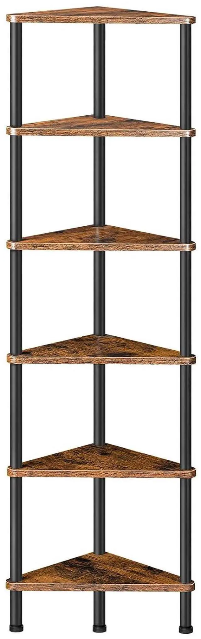 Main image of Corner Shelf Stand, Industrial 6-Tier Wall Corner Bookshelf with Metal Frame, Plant Display Shelf, Bookcase for Small Spaces, Bedroom, Living Room, Rustic Brown BF36CJ01