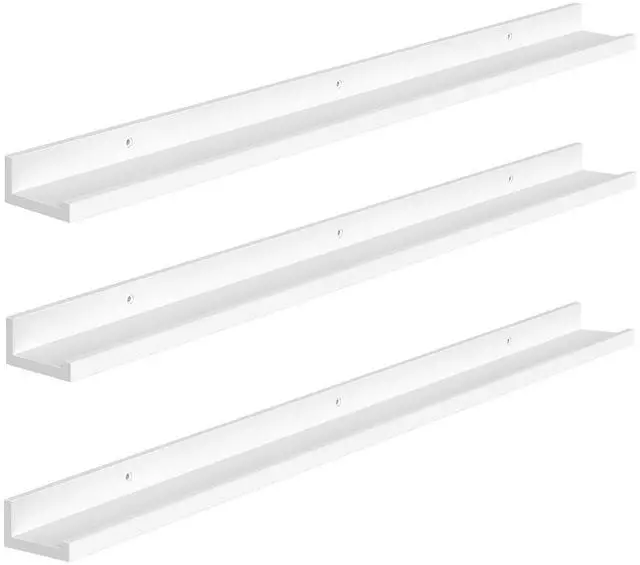 Main image of Floating Shelves, Wall Shelf Set of 3, 35.4 Inches Hanging Shelf with Raised Edge and Invisible Brackets, for Bathroom, Bedroom, Kitchen, Office, Living Room Decor, White WT90BJ01