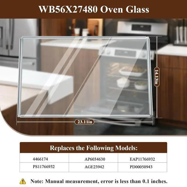 Alt view image 2 of 7 - WB56X27480 Oven Glass Compatible with GE Oven Door Glass Window CT9050SH2SS, JT5000SF4SS, JT3800DH4BB etc, Replacement Oven Door Window 4466174, AP6034630, EAP11766932, 1 Year Warranty