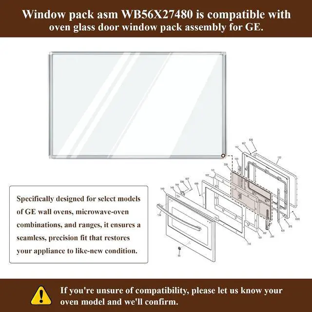 Alt view image 3 of 7 - WB56X27480 Oven Glass Compatible with GE Oven Door Glass Window CT9050SH2SS, JT5000SF4SS, JT3800DH4BB etc, Replacement Oven Door Window 4466174, AP6034630, EAP11766932, 1 Year Warranty