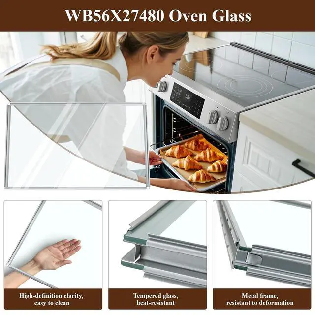 Alt view image 7 of 7 - WB56X27480 Oven Glass Compatible with GE Oven Door Glass Window CT9050SH2SS, JT5000SF4SS, JT3800DH4BB etc, Replacement Oven Door Window 4466174, AP6034630, EAP11766932, 1 Year Warranty