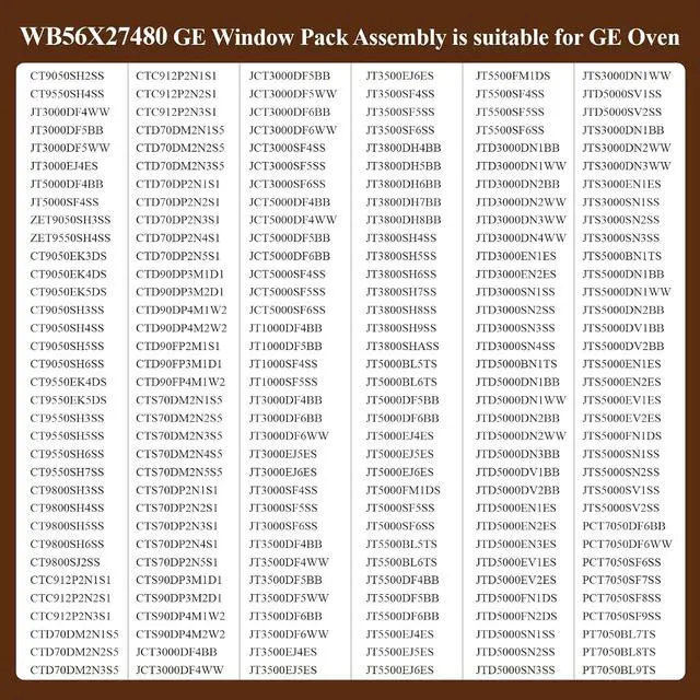 Alt view image 4 of 7 - WB56X27480 Oven Glass Compatible with GE Oven Door Glass Window CT9050SH2SS, JT5000SF4SS, JT3800DH4BB etc, Replacement Oven Door Window 4466174, AP6034630, EAP11766932, 1 Year Warranty