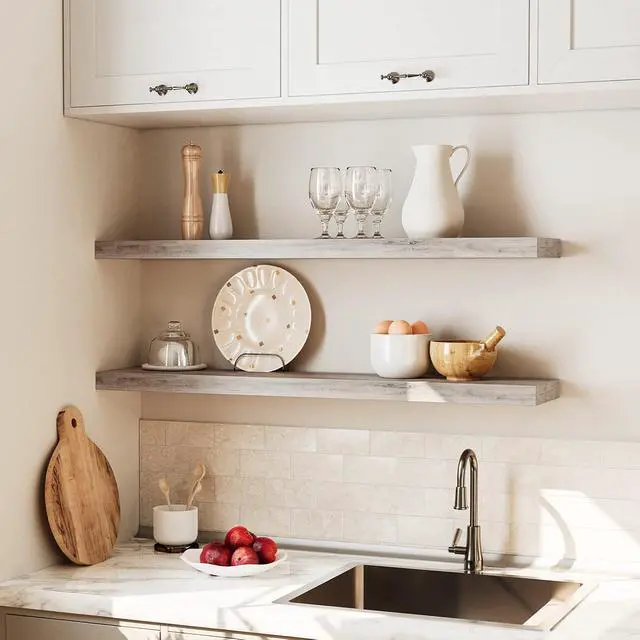 Alt view image 4 of 7 - Floating Shelves for Wall, Wall Mounted Shelf Set of 2, 39.4" Hanging Shelf with Invisible Brackets, for Wall Decor Storage in Bathroom Bedroom Kitchen Living Room Office, Greige BG100BJP201