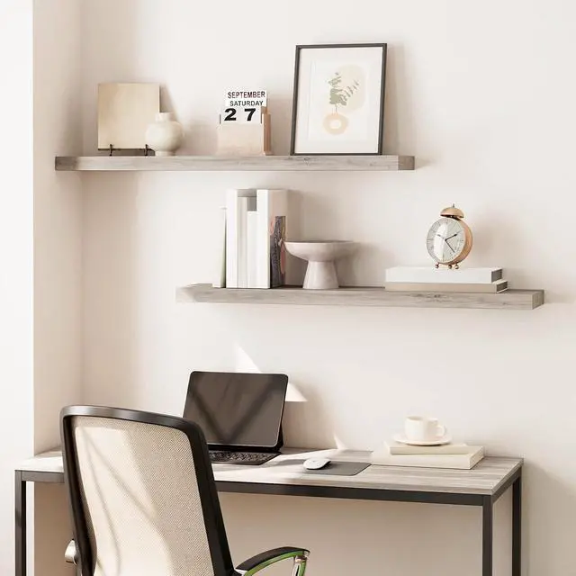 Alt view image 6 of 7 - Floating Shelves for Wall, Wall Mounted Shelf Set of 2, 39.4" Hanging Shelf with Invisible Brackets, for Wall Decor Storage in Bathroom Bedroom Kitchen Living Room Office, Greige BG100BJP201