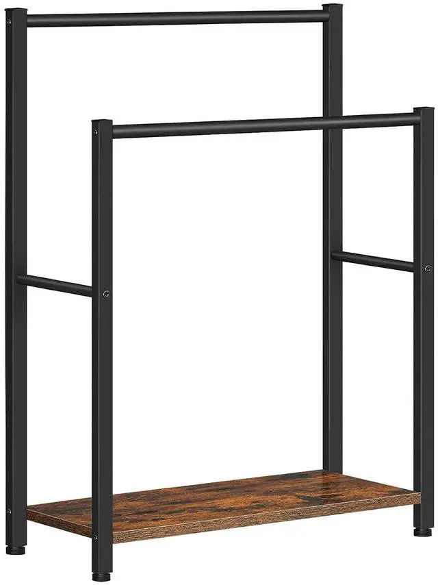 Main image of Free Standing Towel Rack for Bathroom, 22" L x 9.4" W x 31.5" H, 2 Tier Blanket Rack, Blanket Holder, Drying and Display Rack with Shelf, Rustic Brown and Black BF04LB01