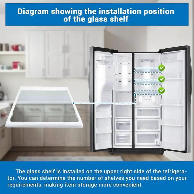 Alt view image 3 of 7 - DA67-02417A Upper Refrigerator Fresh Food Glass Shelf Compatible with samsung RH25H5611SR RS25H5111SG RS25J500DSG RS261MDBP RS261MDRS RS265TDRS RS25H5000SR RS263TDRS RS267TDRS etc Refrigerator