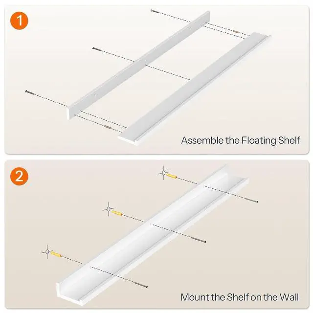 Alt view image 7 of 7 - Floating Shelves, Wall Shelf Set of 3, 35.4 Inches Hanging Shelf with Raised Edge and Invisible Brackets, for Bathroom, Bedroom, Kitchen, Office, Living Room Decor, White WT90BJ01