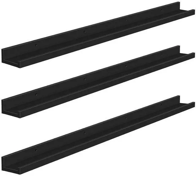 Main image of Floating Shelves, Wall Shelf Set of 3, 47.2 Inches Hanging Shelf with Raised Edge and Invisible Brackets, for Bathroom, Bedroom, Kitchen, Office, Living Room Decor, Black BK92BJ01