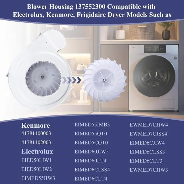 Alt view image 4 of 7 - Upgraded 137552300 Blower Housing, Dryer Blower Wheel and Housing Assembly Compatible with Frigidaire, Electrolux, Kenmore Dryer Blower Wheel Housing
