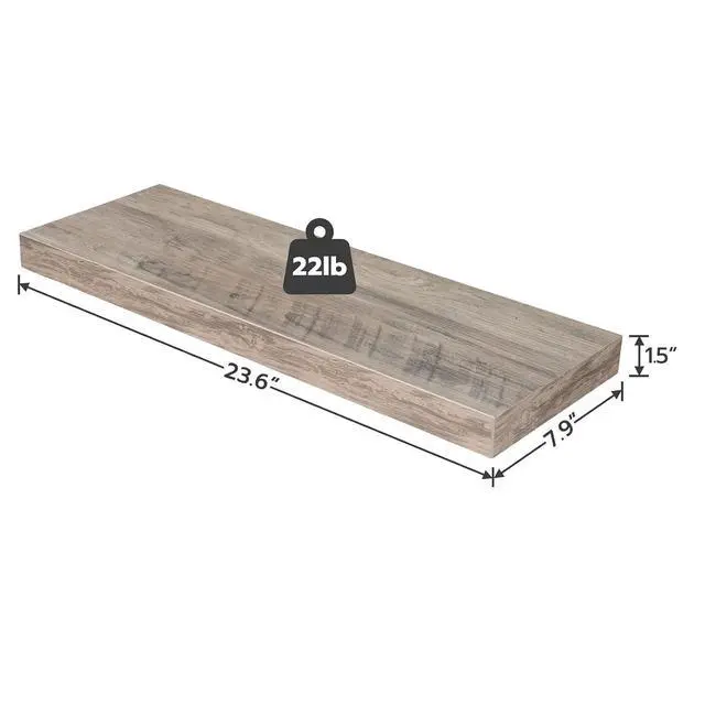 Alt view image 3 of 7 - Floating Shelves for Wall, Wall Mounted Shelf Set of 2, 23.6" Hanging Shelf with Invisible Brackets, for Wall in Bathroom, Bedroom, Toilet, Kitchen, Living Room, Office, Greige BG60BJ01G1
