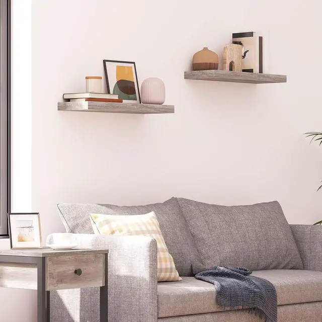 Alt view image 7 of 7 - Floating Shelves for Wall, Wall Mounted Shelf Set of 2, 23.6" Hanging Shelf with Invisible Brackets, for Wall in Bathroom, Bedroom, Toilet, Kitchen, Living Room, Office, Greige BG60BJ01G1