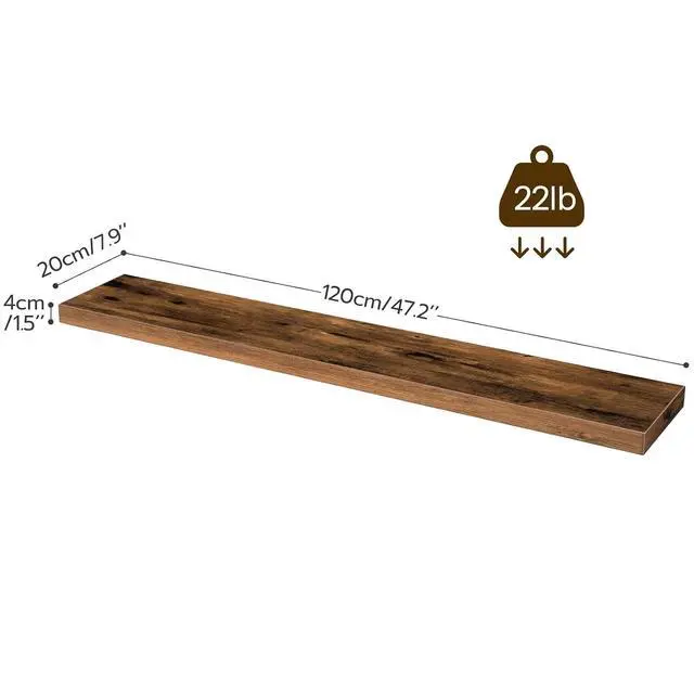 Alt view image 3 of 7 - Floating Shelves for Wall, Wall Mounted Shelf Set of 2, 47.2" Hanging Shelf with Invisible Brackets, for Wall Storage in Bathroom Bedroom Kitchen Living Room Office, Rustic Brown BF120BJP201
