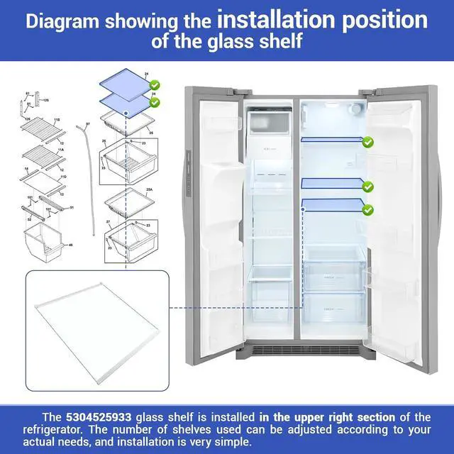 Alt view image 2 of 7 - 5304525933 Glass Shelf Assembly Compatible with frigidaire, white westinghouse etc refrigerators (some models), FRSS26L3AF0 FRSS2623AW8 FRSS2623ASC FRSS2623ASD etc, Part Number: 4962097 AP6997338 etc