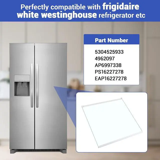 Alt view image 4 of 7 - 5304525933 Glass Shelf Assembly Compatible with frigidaire, white westinghouse etc refrigerators (some models), FRSS26L3AF0 FRSS2623AW8 FRSS2623ASC FRSS2623ASD etc, Part Number: 4962097 AP6997338 etc