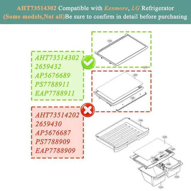 Alt view image 3 of 7 - UPGRADED AHT73514302 Refrigerator Glass Shelf Assembly Compatible with Kenmore Glass Rack 79568032210, 79579439218, 79579432216, LG Refrigerator Shelf LTCS24223S/07, LRTLS2403S/00, LTWS24223S/01