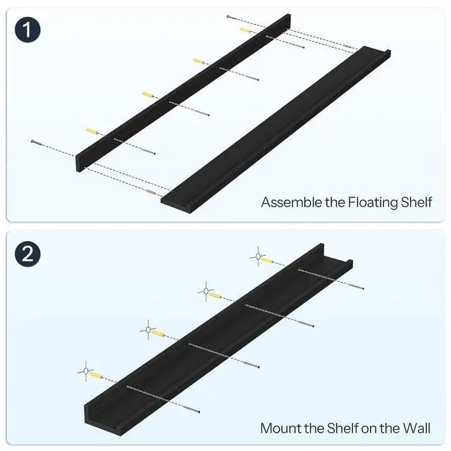 Alt view image 7 of 7 - Floating Shelves, Wall Shelf Set of 3, 47.2 Inches Hanging Shelf with Raised Edge and Invisible Brackets, for Bathroom, Bedroom, Kitchen, Office, Living Room Decor, Black BK92BJ01