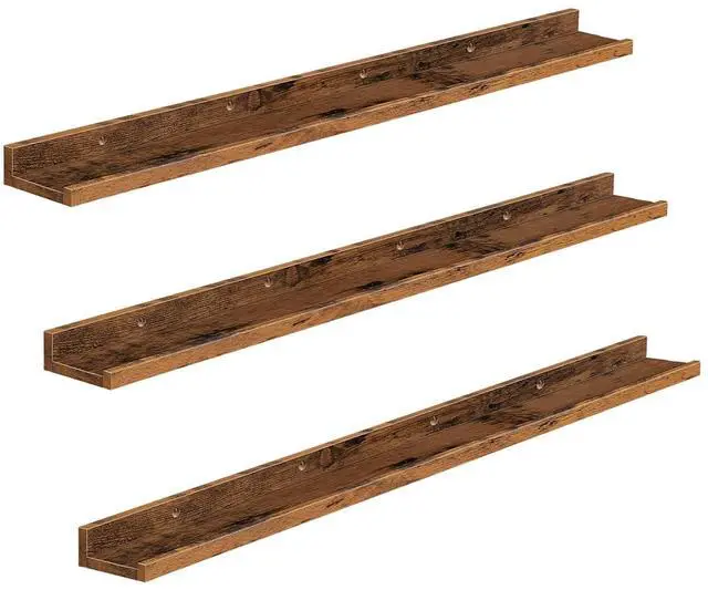 Main image of Floating Shelves, Wall Shelf Set of 3, 47.2 Inches Hanging Shelf with Raised Edge and Invisible Brackets, for Bathroom, Bedroom, Kitchen, Office, Living Room Decor, Rustic Brown BF92BJ01