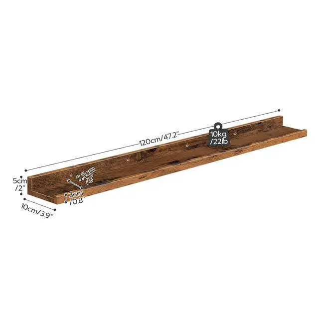 Alt view image 3 of 7 - Floating Shelves, Wall Shelf Set of 3, 47.2 Inches Hanging Shelf with Raised Edge and Invisible Brackets, for Bathroom, Bedroom, Kitchen, Office, Living Room Decor, Rustic Brown BF92BJ01