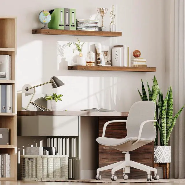 Alt view image 5 of 7 - Floating Shelves for Wall, Wall Mounted Shelf Set of 2, 47.2" Hanging Shelf with Invisible Brackets, for Wall Storage in Bathroom Bedroom Kitchen Living Room Office, Rustic Brown BF120BJP201